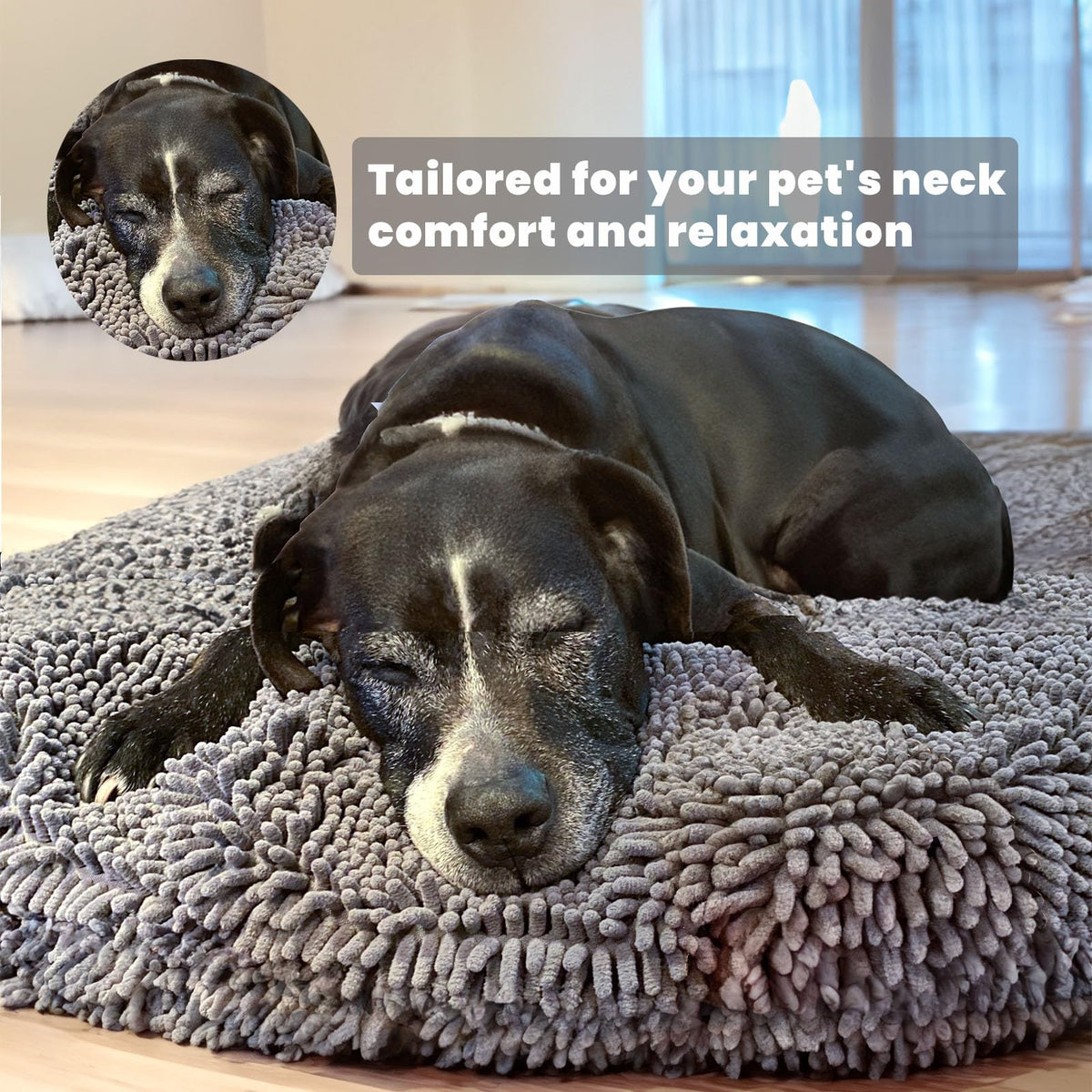 Soft Round Chenille Dog Bed with Removable Washable Cover Grey Medium F8903