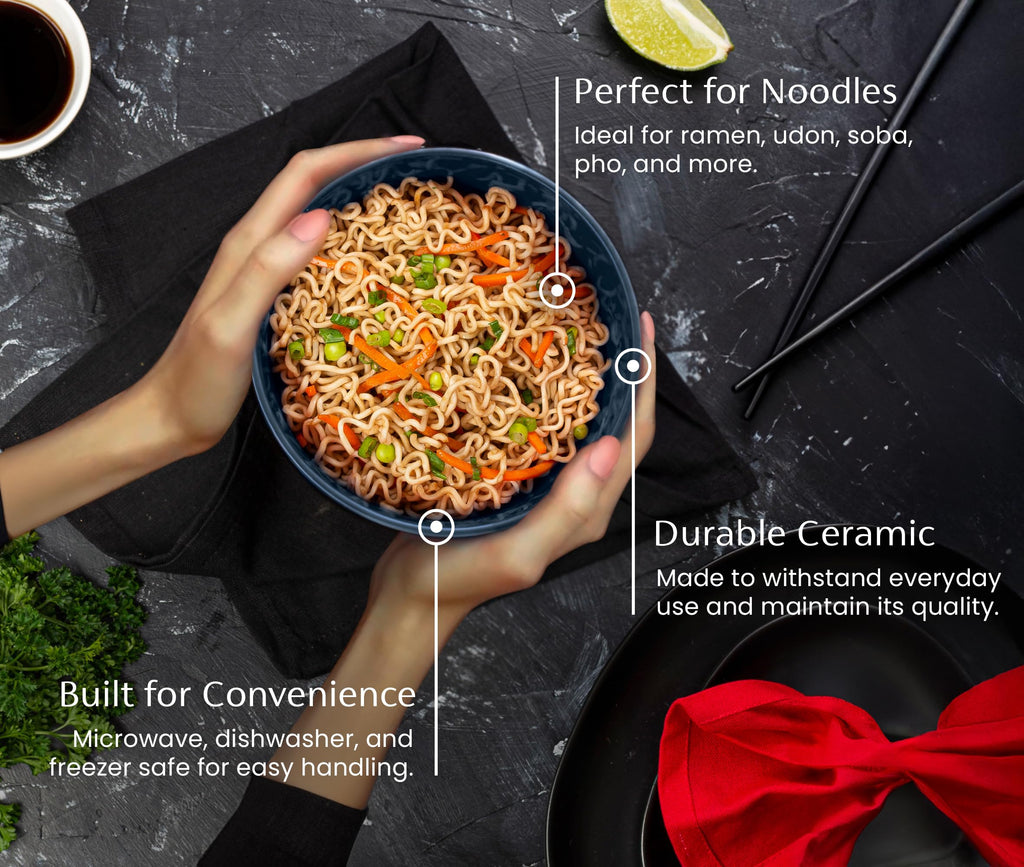 Ceramic Japanese Noodle Bowl Set, 34 oz, Set of 4 F14679