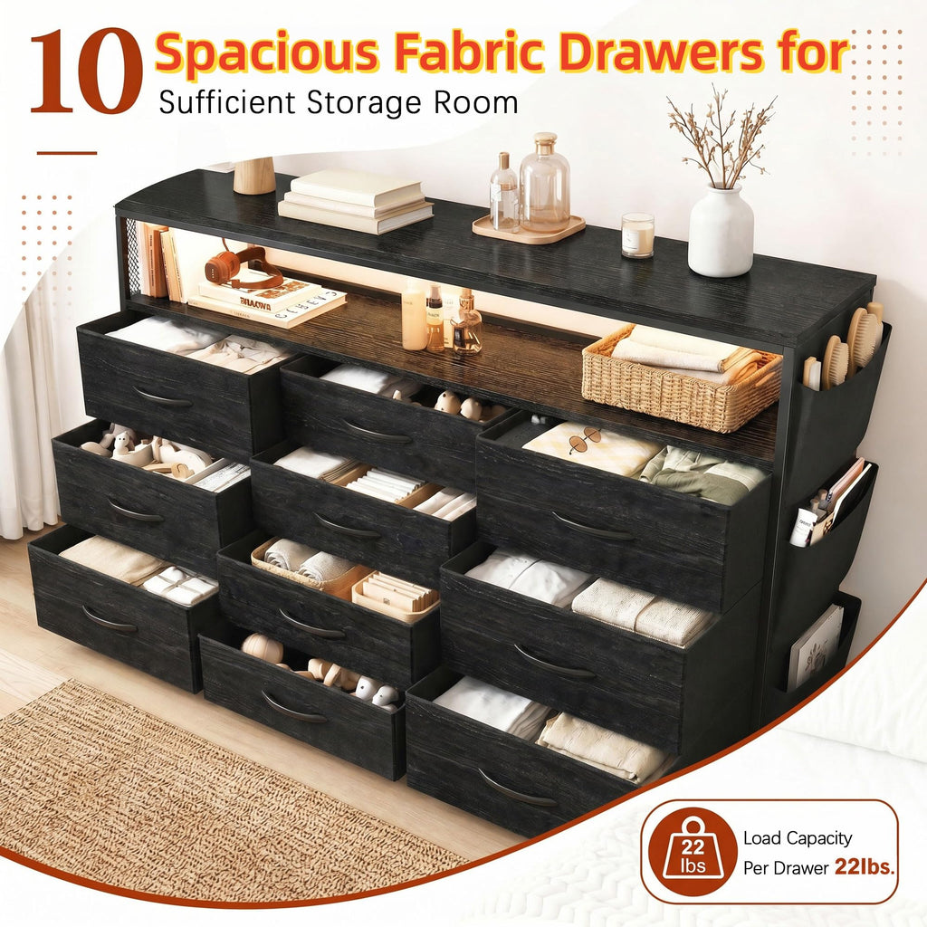 10 Drawer Dresser with LED Lights & Power Outlets Q789800