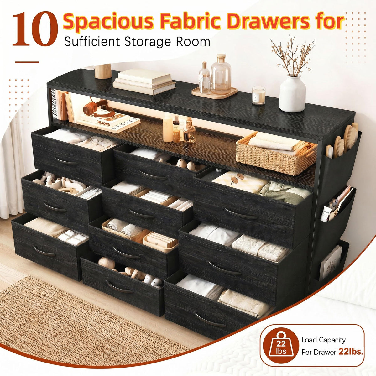 10 Drawer Dresser with LED Lights & Power Outlets Q789800