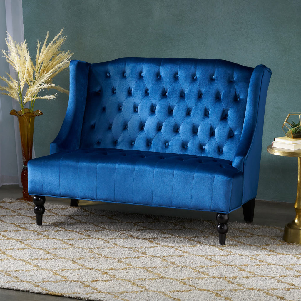 Navy Blue Tufted Velvet Wingback Loveseat X251448