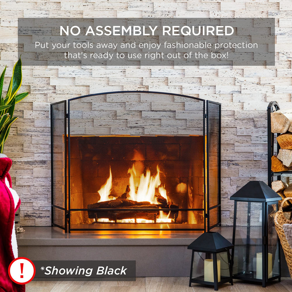 47.5x27.25in 3-Panel Steel Mesh Fireplace Screen T630