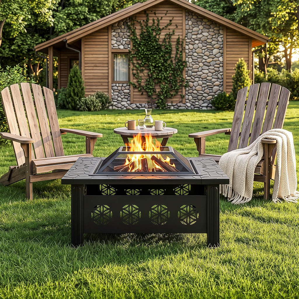 32 Inch Square Wood Burning Fire Pit Table E53769