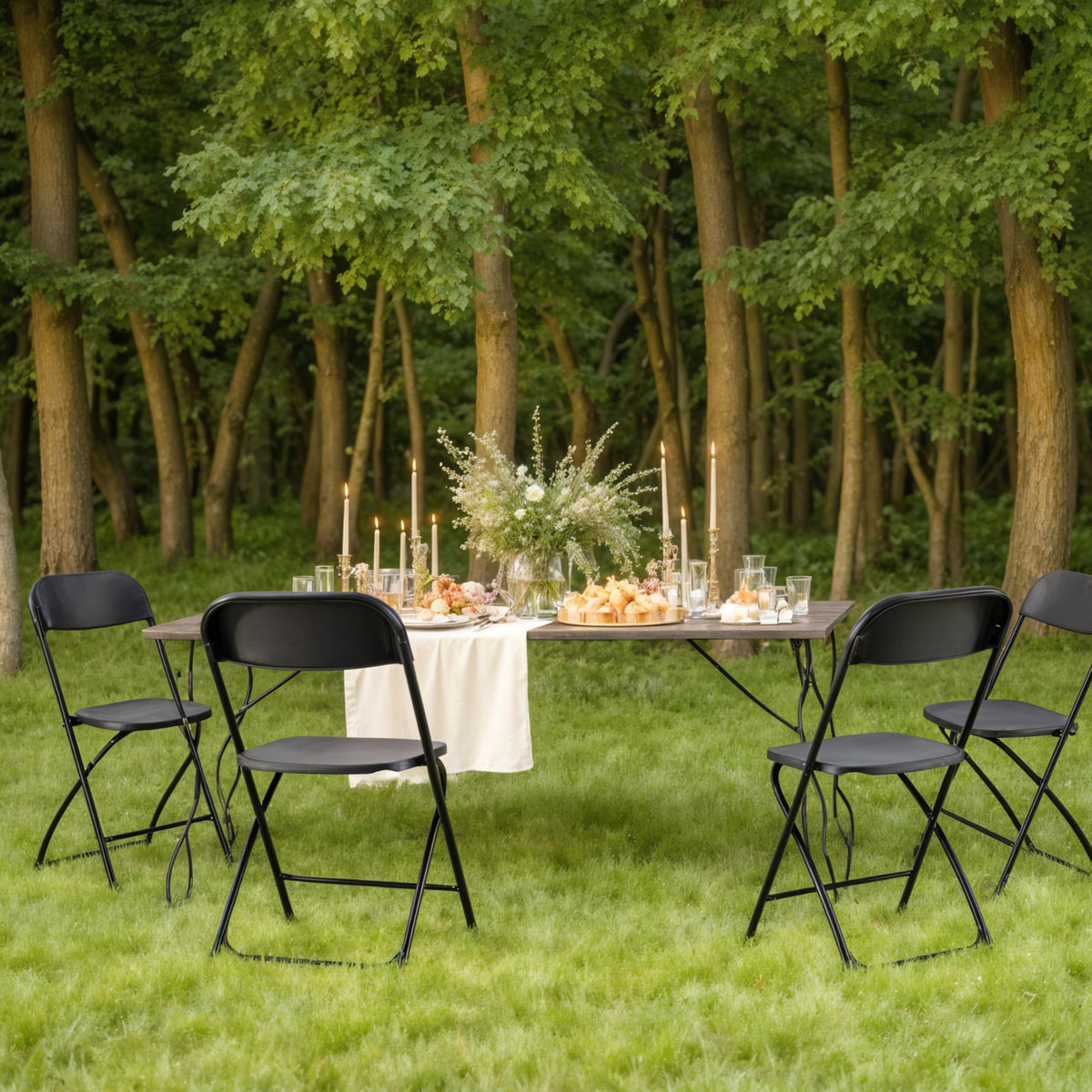 10 Pcs Black Plastic Folding Chair with Metal Frame V405