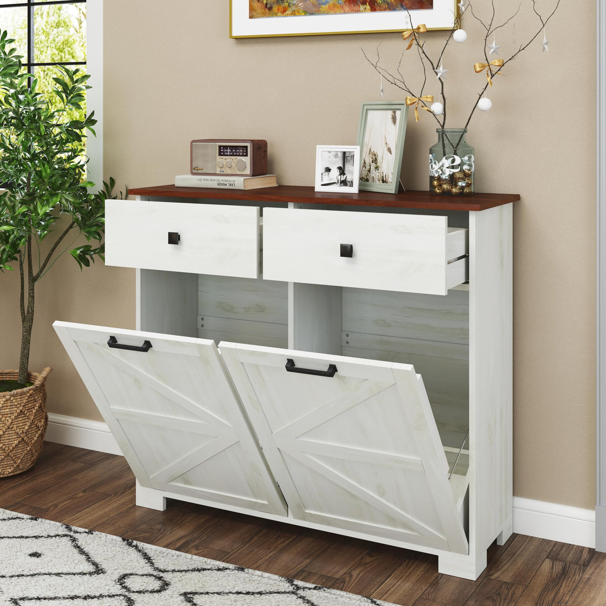 White 20 Gallon Tilt Out Trash Cabinet E75252