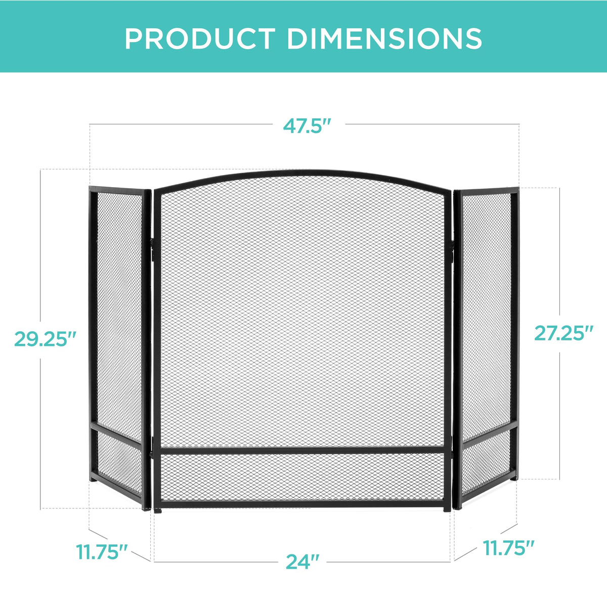 47.5x27.25in 3-Panel Steel Mesh Fireplace Screen T630