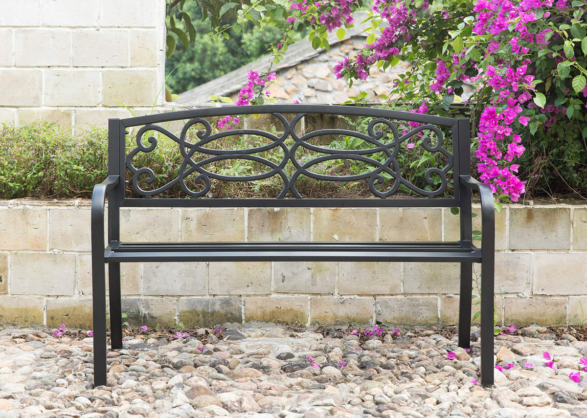 Steel Outdoor Patio Garden Bench with Cast Iron Backrest C467
