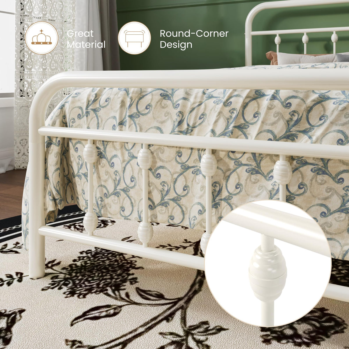 Twin Metal Bed Frame with Victorian Iron-Art Headboard G75686