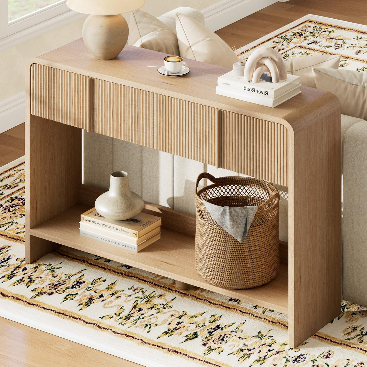 45" Fluted Console Table with 2 Drawers and Open Shelf P6997