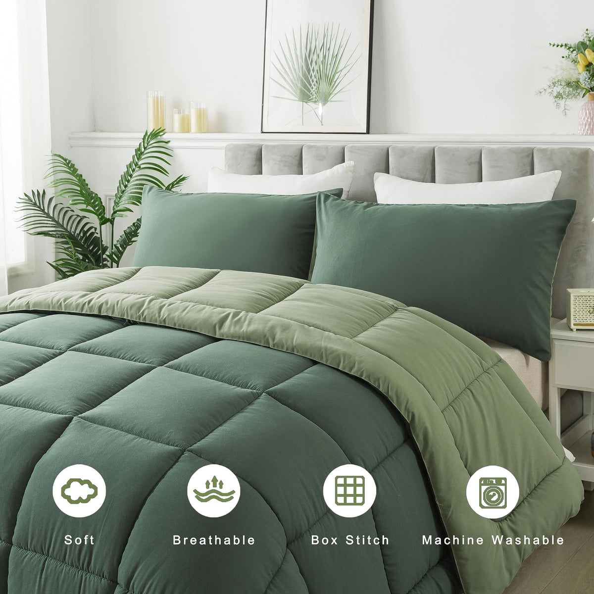 King Size Green Comforter Set with 2 Pillow Cases L166746
