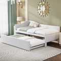 Beige Linen Upholstered Twin Size L-Shaped Daybed with Pop Up Trundle K326371