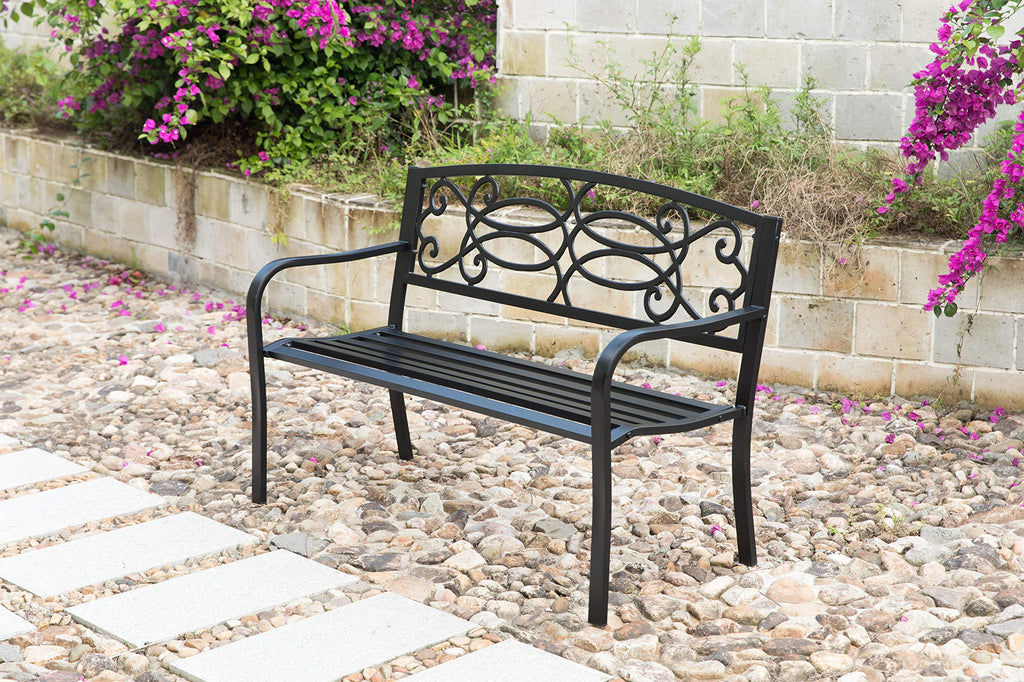 Steel Outdoor Patio Garden Bench with Cast Iron Backrest C467