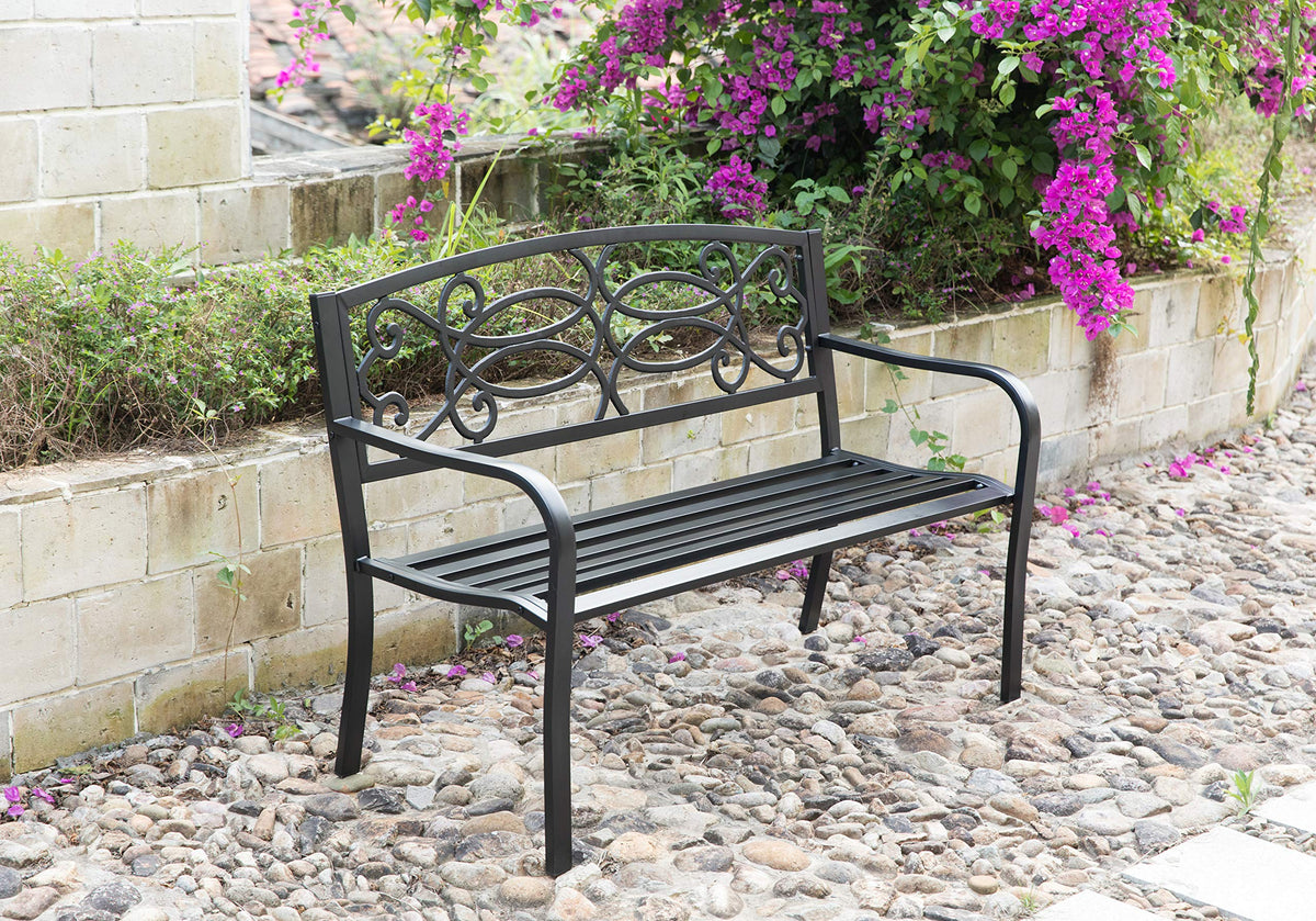Steel Outdoor Patio Garden Bench with Cast Iron Backrest C467
