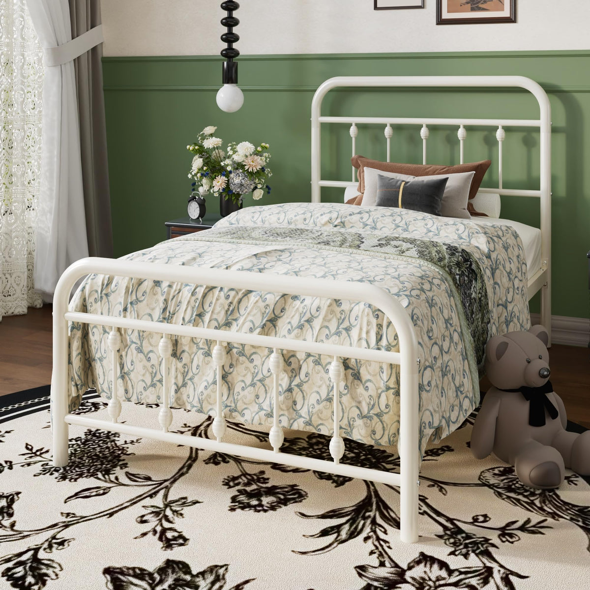 Twin Metal Bed Frame with Victorian Iron-Art Headboard G75686